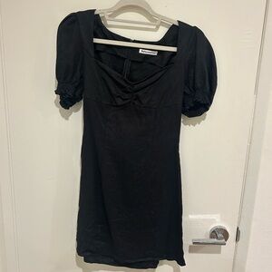 Reformation Black Puff Sleeve Mini Dress with Sweetheart Neckline